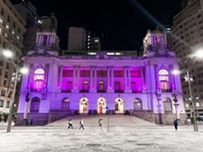 Com iluminação especial, Câmara do Rio se engaja na campanha Juntas Contra o Feminicídio